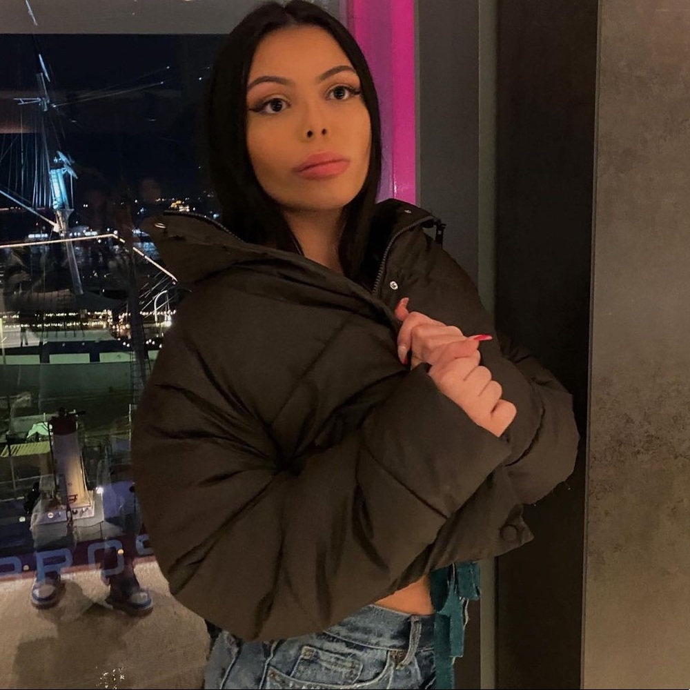 brown puffer jacket